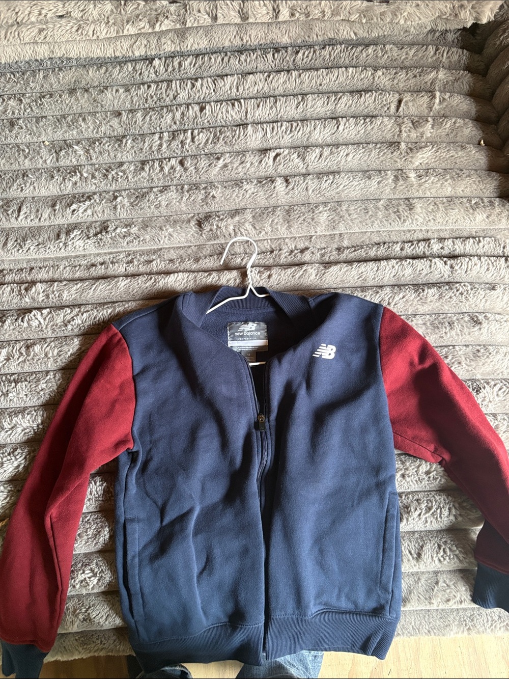 New Balance Navy Jacket with Red Sleeves - Kids Zip Front Puffer
